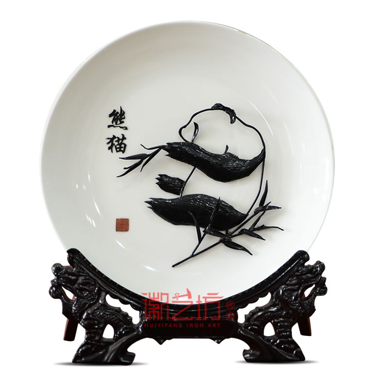 熊貓圖瓷盤蕪湖鐵畫 中國(guó)特色文化禮品 國(guó)家級(jí)非物質(zhì)文化遺產(chǎn)