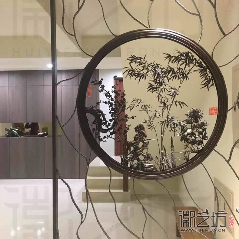 臺(tái)灣客戶定制家居屏風(fēng) 梅蘭竹菊四君子雙面透雕鐵畫