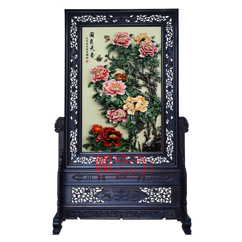 國色天香牡丹彩色蕪湖鐵畫 家庭辦公隔斷屏風(fēng) 非遺技藝純手工制作