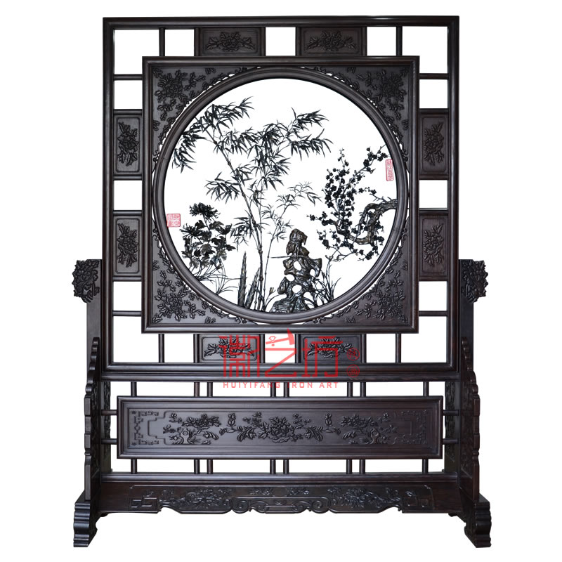 雙面透雕梅蘭竹菊四君子鏤空屏風(fēng) 家庭辦公隔斷 非遺技藝純手工制作