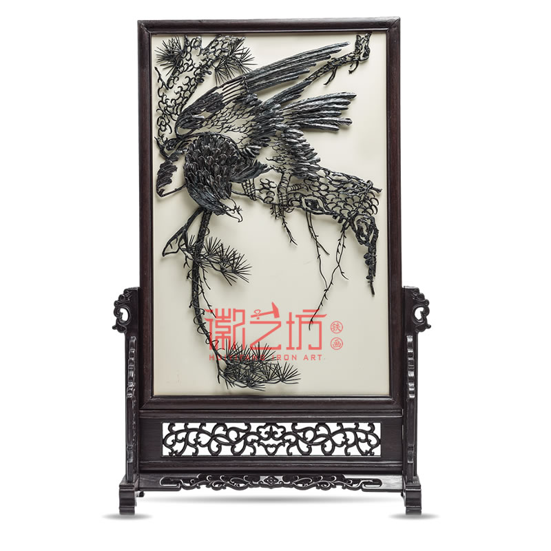 徽藝坊鐵畫(huà)名師魏民春作品松鷹圖 鐵馬臺(tái)屏鐵畫(huà) 國(guó)家級(jí)非遺純正手工鍛制