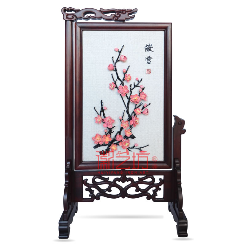 梅花+萬(wàn)事如意書(shū)法臺(tái)屏鐵畫(huà) 家庭擺設(shè) 安徽特色非遺手工藝術(shù)品