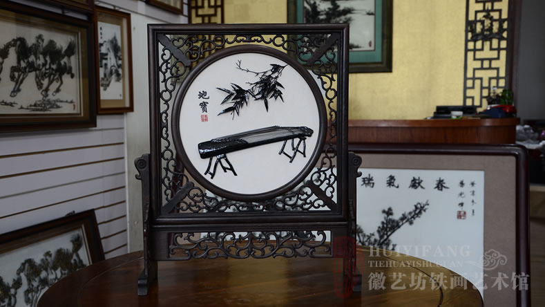 送母校恩師禮物雙面臺(tái)屏鐵畫桃李滿天下和古箏地寶