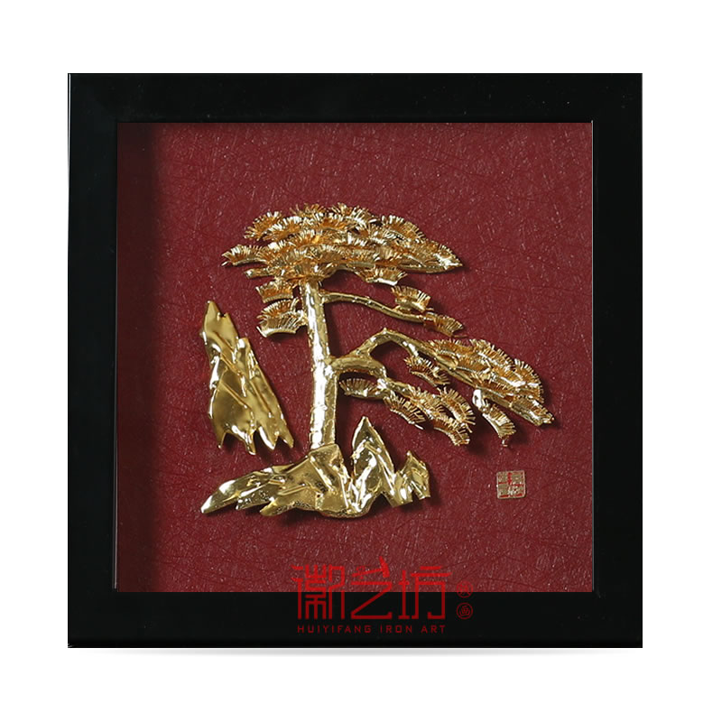 迎客松金畫擺件 商務會議接待禮品  安徽特色手工藝術品