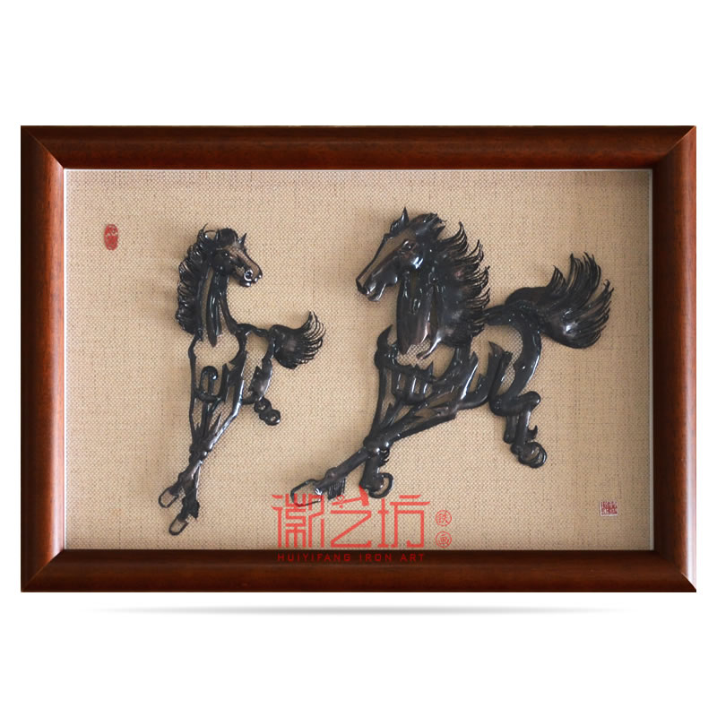 經(jīng)典蕪湖鐵畫(huà)擺件雙馬圖寓意齊頭并進(jìn)合作共贏 安徽特色手工藝術(shù)品國(guó)家非遺